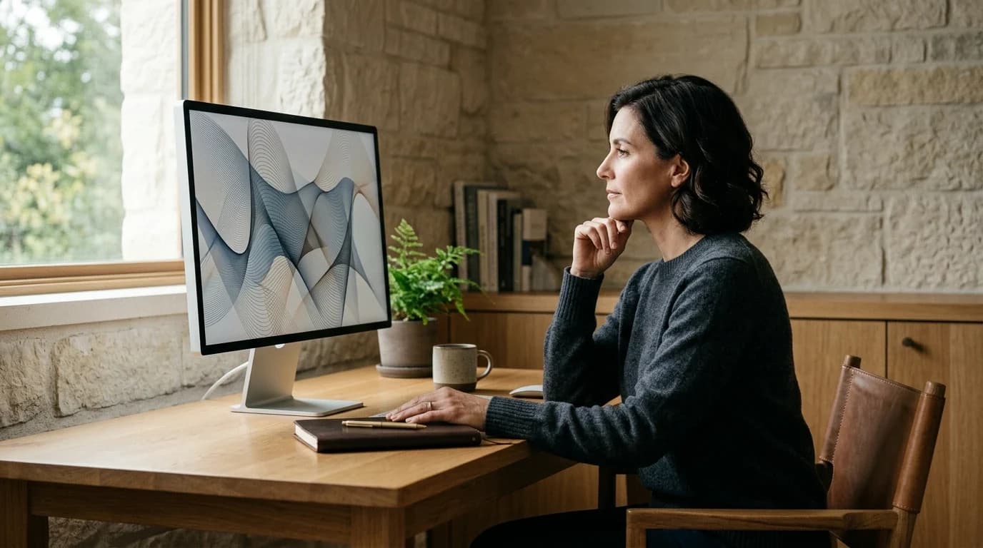 Person using an AI tool for structured reflection about identity and choices