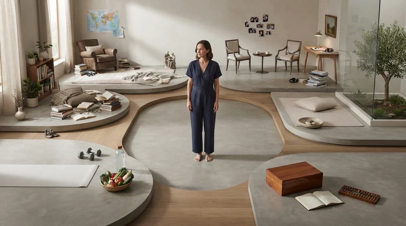Person observing eight interconnected areas of life as a holistic personal baseline