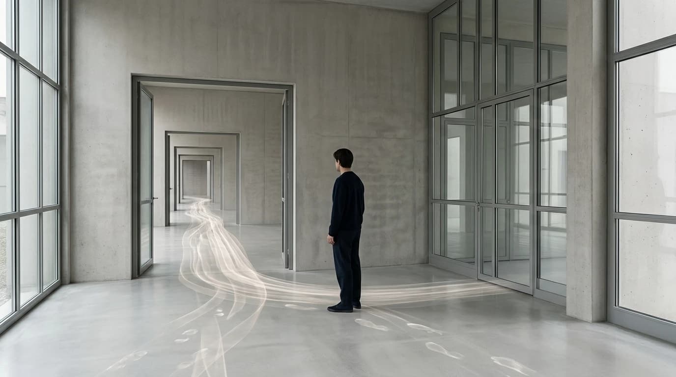 Conceptual illustration of how repeated patterns of thought and attention gradually shape our sense of self.