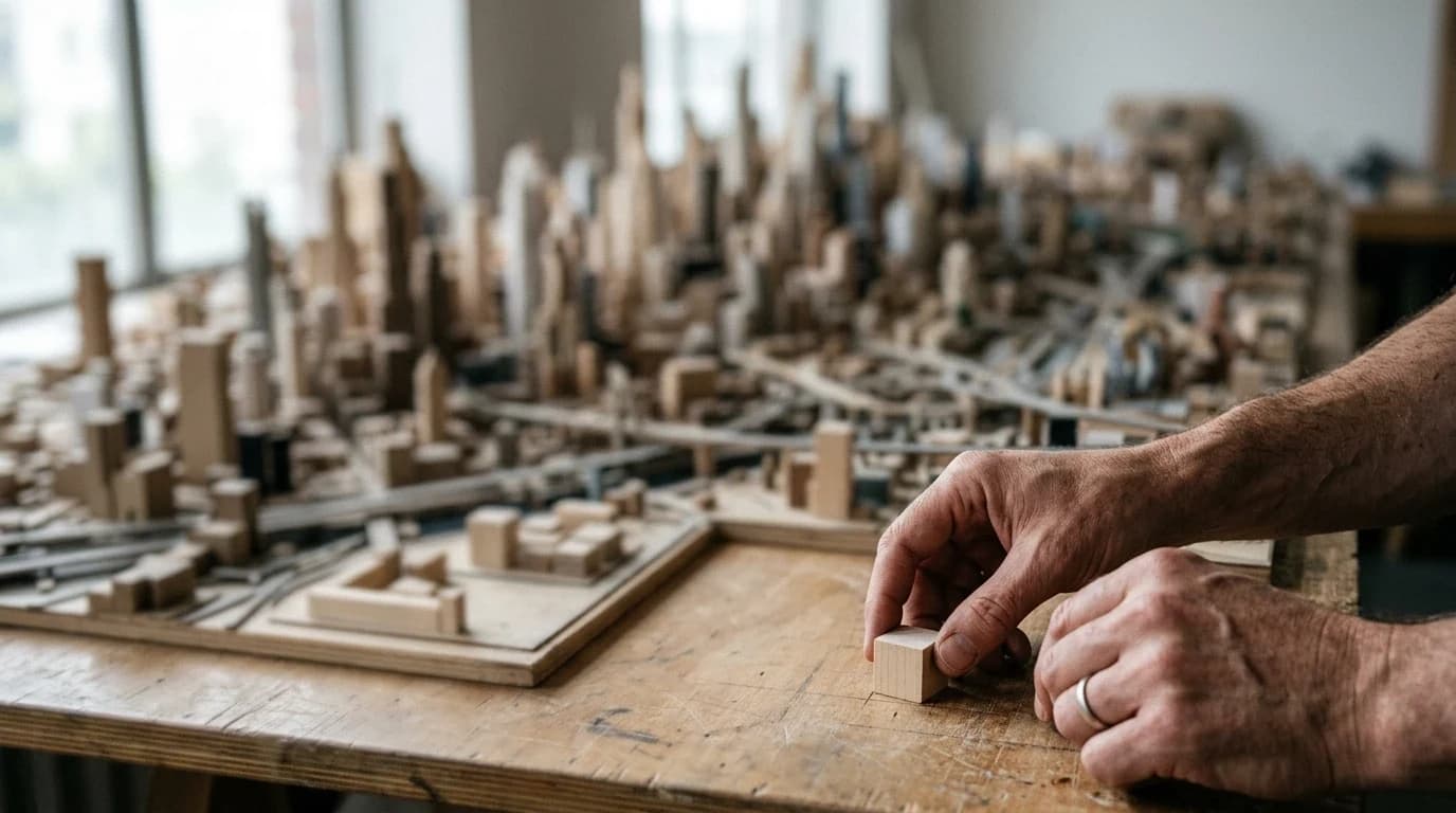 Person focusing on one small action within a much larger project