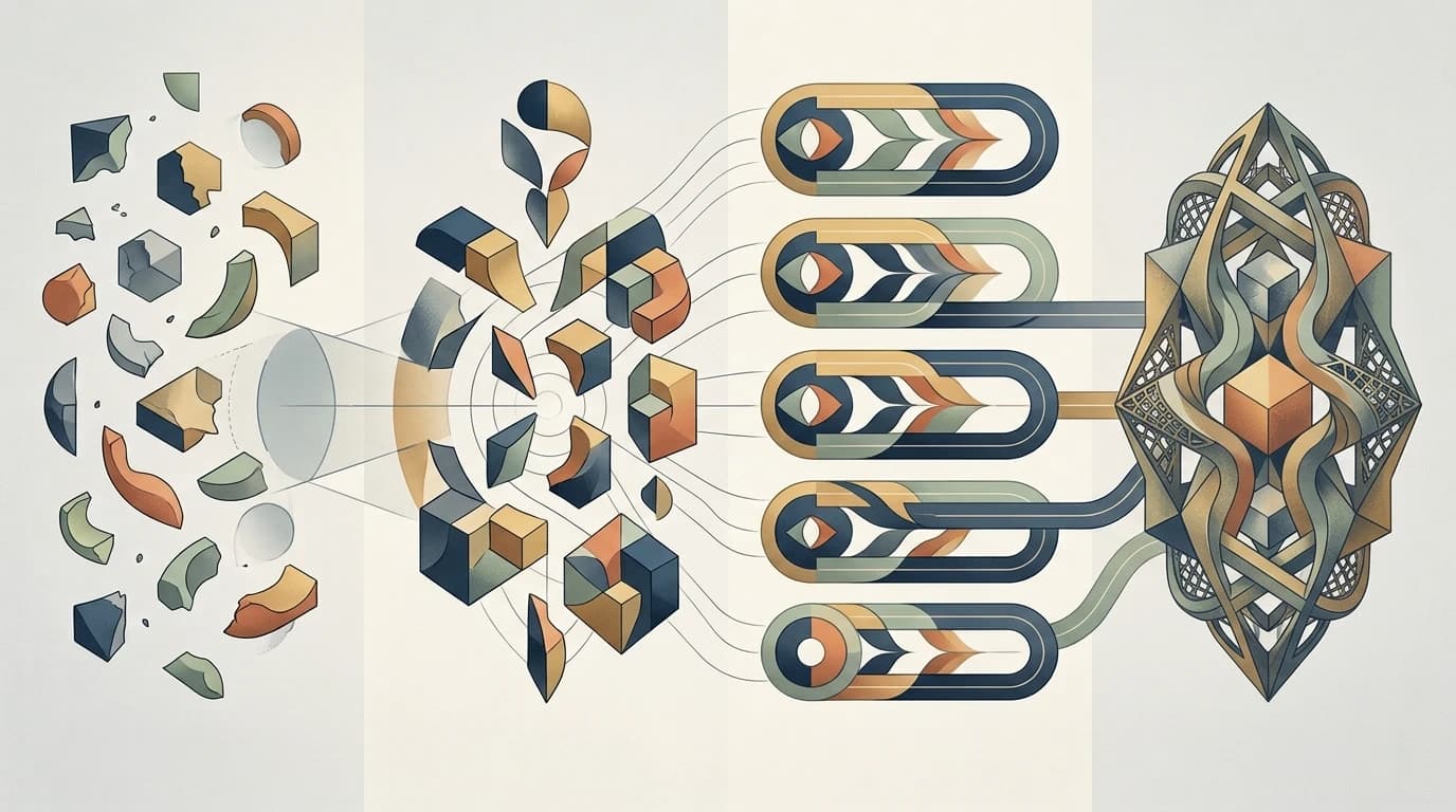 Visual model of the four stages of identity transformation, from scattered self-concept to an integrated new identity.